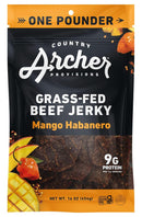 Country Archer Grass-Fed Beef Jerky - Protein Snack, Paleo - Mango Habanero, 16 oz