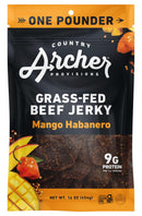 Country Archer Grass-Fed Beef Jerky - Protein Snack, Paleo - Mango Habanero, 16 oz