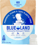 BLUELAND 100% Plastic-Free Dishwasher Detergent Tablets, 60ct, Free & Clear