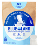 BLUELAND 100% Plastic-Free Dishwasher Detergent Tablets, 60ct, Free & Clear