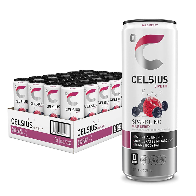 CELSIUS Sparkling Wild Berry, Functional Essential Energy Drink, 12 Fl Oz (Pack of 24)