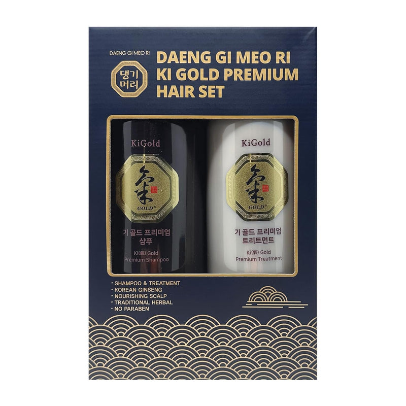 Daeng Gi Meo Ri - Ki Gold Premium Shampoo 26.3 FL OZ and Treatment 26.3 FL OZ Blue Box Set, Promotes Healthy Hair Growth, Scalp Stimulant, Prevents Hair Loss