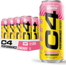 C4 Performance Energy Drink, Strawberry Blast, Zero Sugar Carbonated Preworkout Energy | 200mg Caffeine with Beta Alanine | 16 Fl Oz (12 Pack)