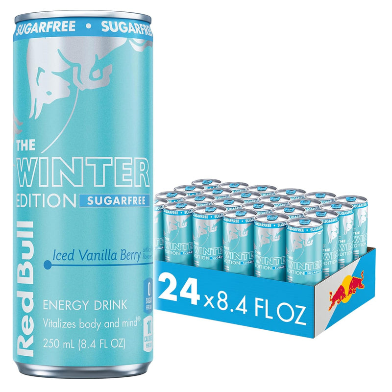 Red Bull Winter Edition Sugar Free Energy Drink, Iced Vanilla Berry, 8.4 fl.oz. can, Case of 24 cans, 80mg Caffeine, Taurine & B Vitamins