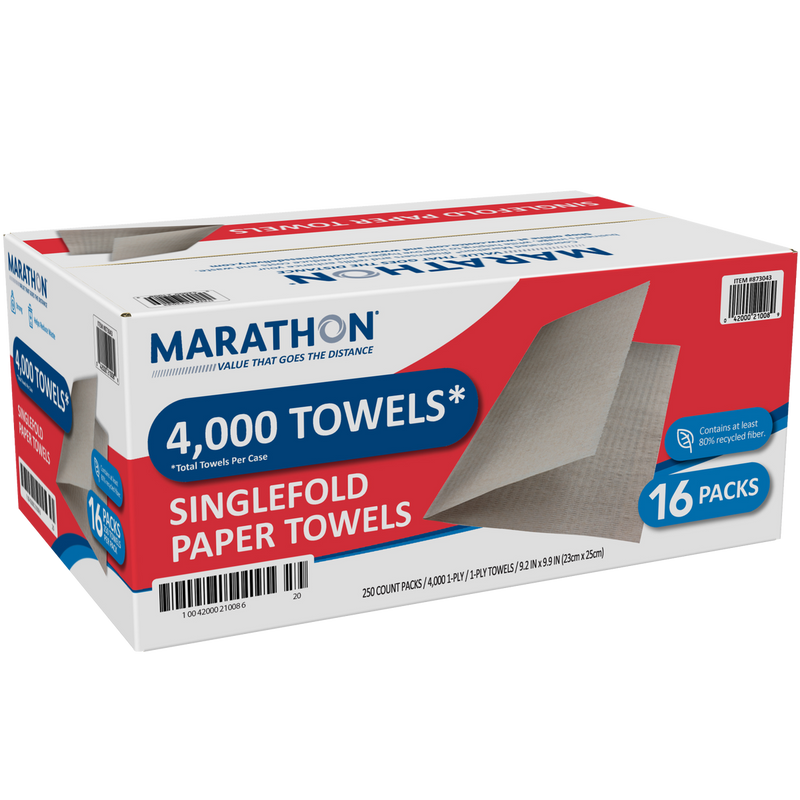 Marathon Singlefold Paper Towels, 1-Ply, Brown, 4000 ct
