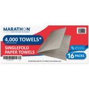 Marathon Singlefold Paper Towels, 1-Ply, Brown, 4000 ct