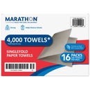 Marathon Singlefold Paper Towels, 1-Ply, Brown, 4000 ct