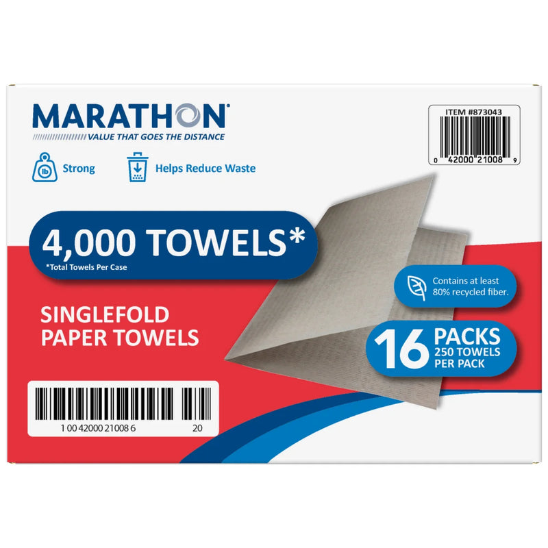 Marathon Singlefold Paper Towels, 1-Ply, Brown, 4000 ct