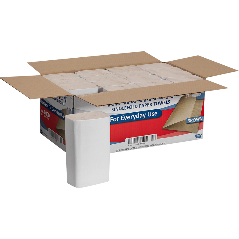 Marathon Singlefold Paper Towels, 1-Ply, Brown, 4000 ct