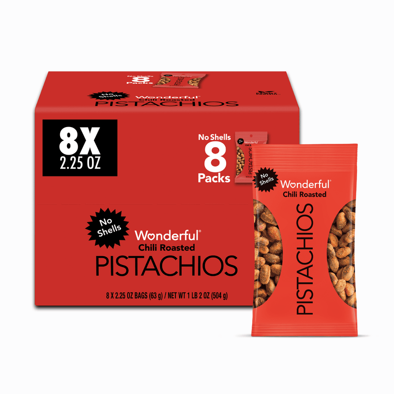 Wonderful Pistachios, No Shells, Chili Roasted Nuts, 18 Ounce (8x2.25)  Resealable Pouch