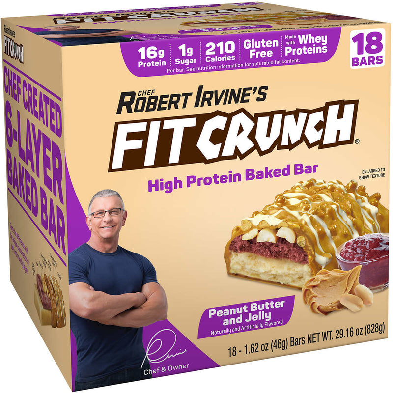 Fit Crunch Whey Protein Bar, Peanut Butter and Jelly, 1.62 oz, 18 ct