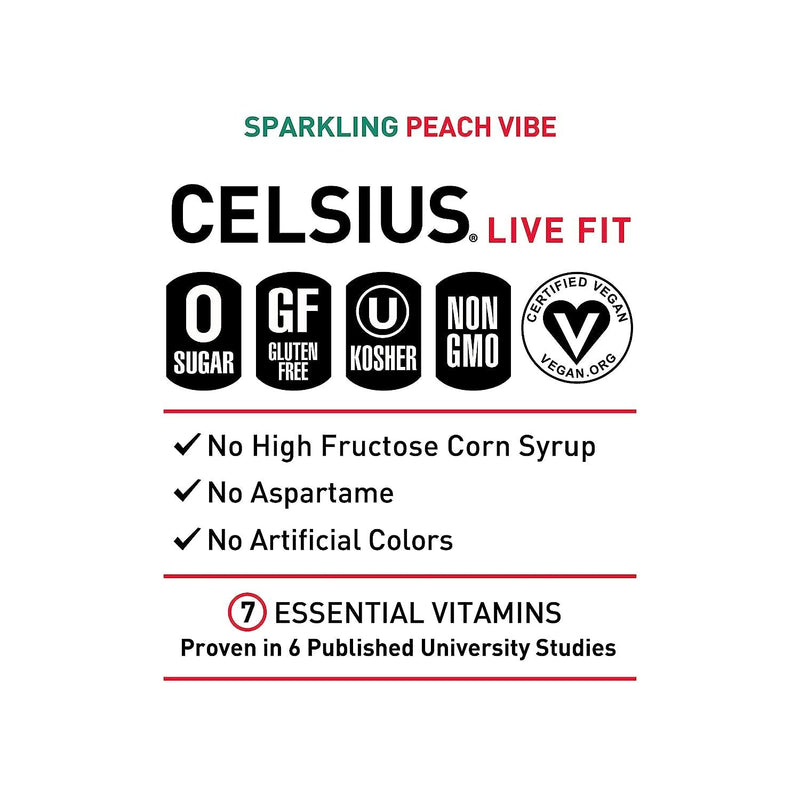 CELSIUS Functional Essential Energy Drink 12 Fl Oz Peach Vibe (Pack of 12)