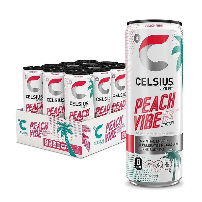CELSIUS Functional Essential Energy Drink 12 Fl Oz Peach Vibe (Pack of 12)