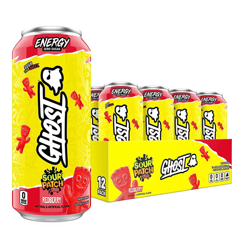 GHOST Sugar-Free Energy Drink, SOUR PATCH KIDS Redberry, 16 oz Can, 12 Pk