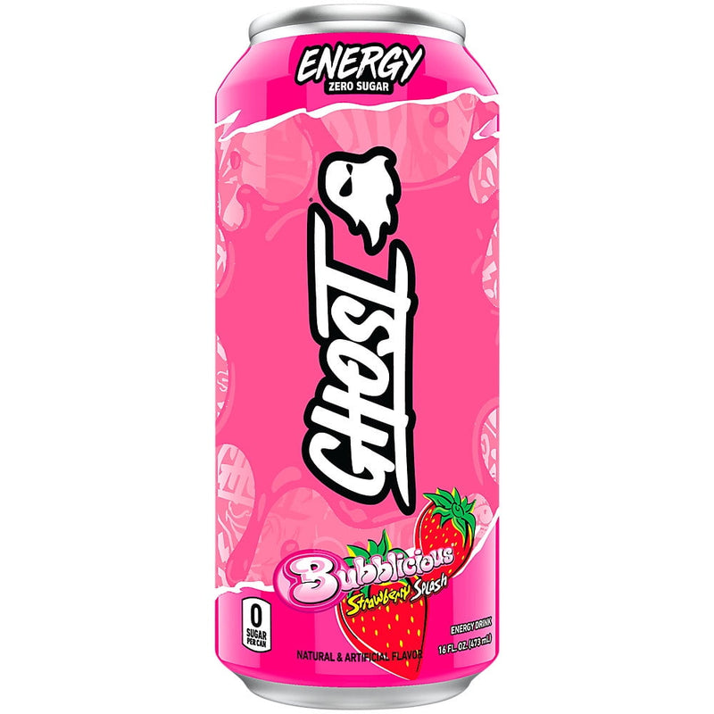 GHOST Energy Drink  Zero Sugar  Bubblicious Strawberry Splash  Limited Edition Flavor (12 Drinks, 16 Fl Oz. Each)