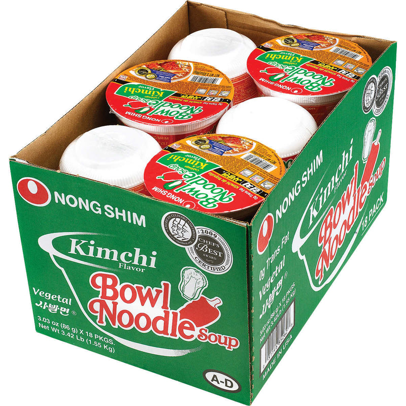 Nongshim Bowl Noodle Soup, Spicy Kimchi, 3.03 Ounce (Pack of 18)