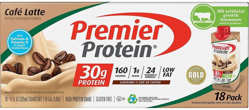 Premier Protein Shakes, Cafe Latte, 11 Fluid Ounce (Pack of 18)
