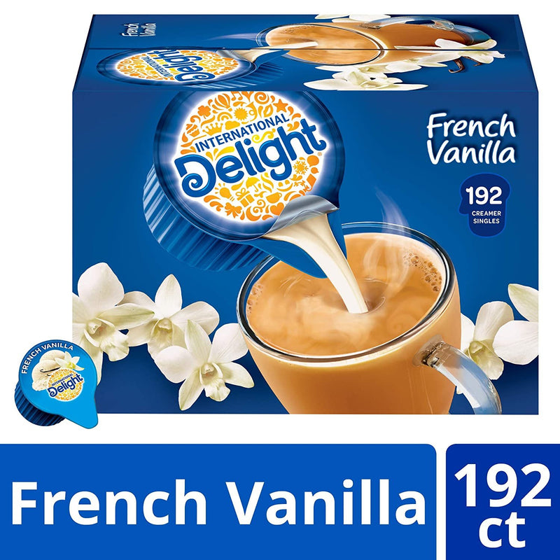 International Delight, French Vanilla, Single-Serve Coffee Creamers, 192 Count (Pack of 1), Shelf Stable Non-Dairy Flavored Coffee Creamer, Great for Home Use, Offices, Parties or Group Events