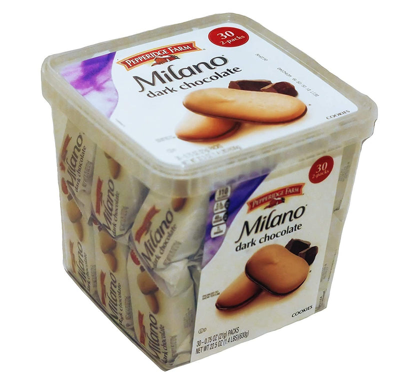 Pepperidge Farm, Milano, Cookies, Dark Chocolate, 22.5 oz, Multi-pack, Tub, 2-packs, Total 30-count