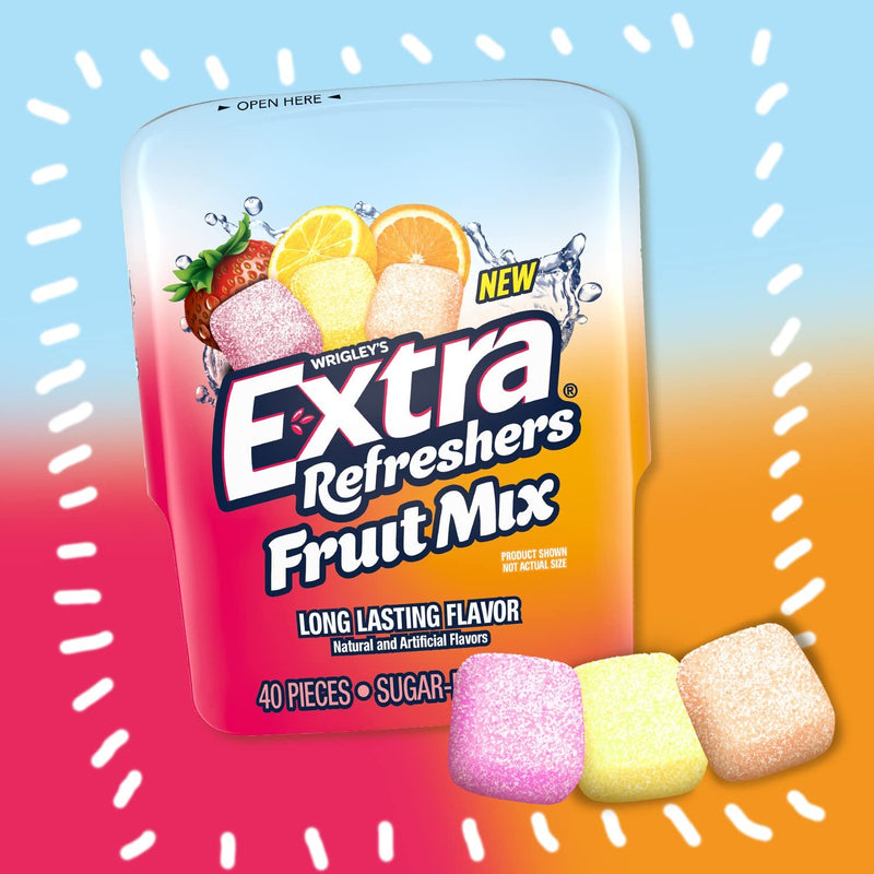 EXTRA Refreshers Fruit Mix Sugar Free Chewing Gum Bulk, 40 ct, (6 Pack)