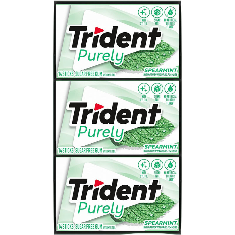 Trident Purely Spearmint Sugar Free Gum, 12 Packs of 14 Pieces (168 Total Pieces)