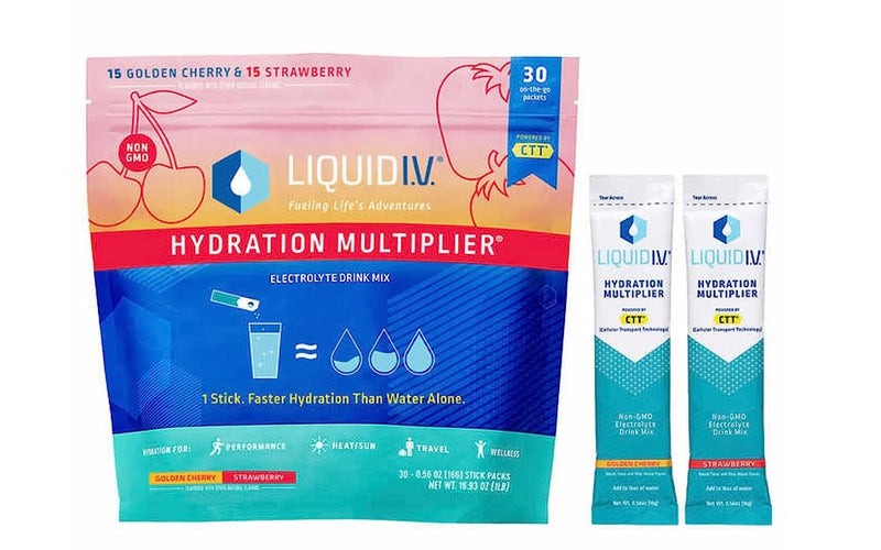 Liquid I.V. Hydration Multiplier, 30 Individual Serving Stick Packs in Resealable Pouch Flavor : Golden Cherry & Strawberry (1)