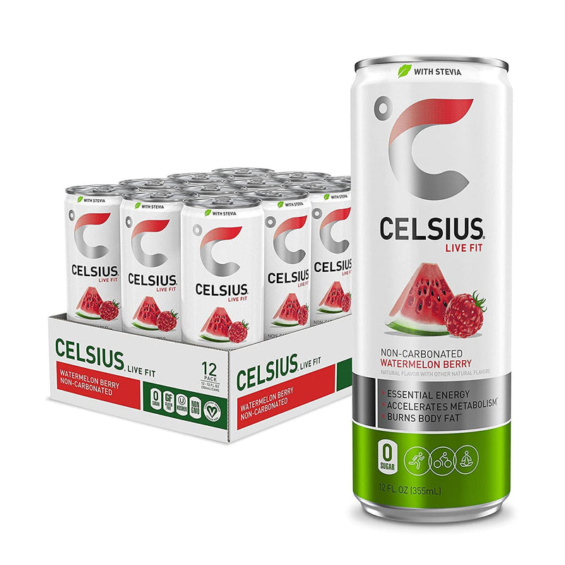 CELSIUS Sweetened with Stevia Sparkling Orange Pomegranate Fitness Drink, Zero Sugar, 12oz. Slim Can, 12 Pack