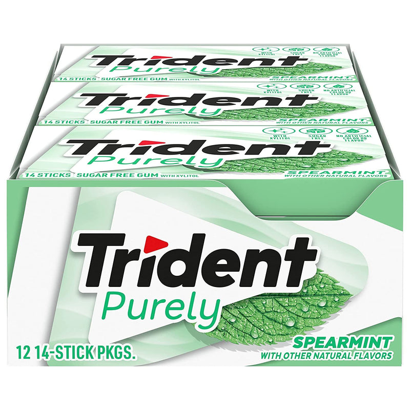 Trident Purely Spearmint Sugar Free Gum, 12 Packs of 14 Pieces (168 Total Pieces)