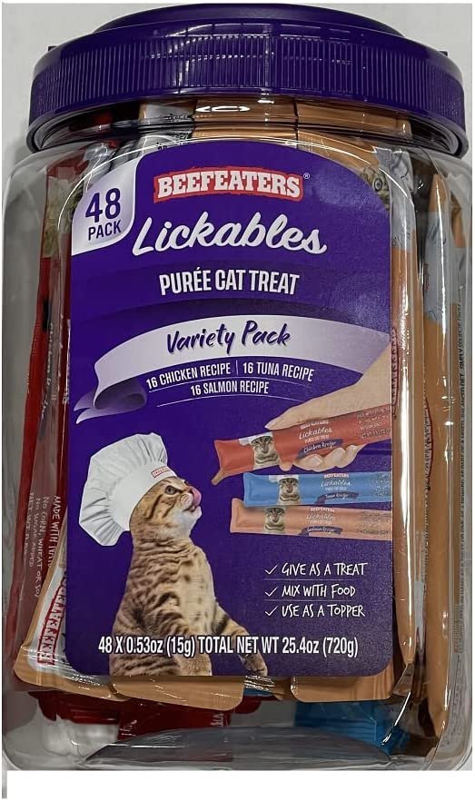 Lickables Puree Cat Treat Variety Pack Give As Treat Mix with Food use as a Topper (48 Count) 25.4 OZ