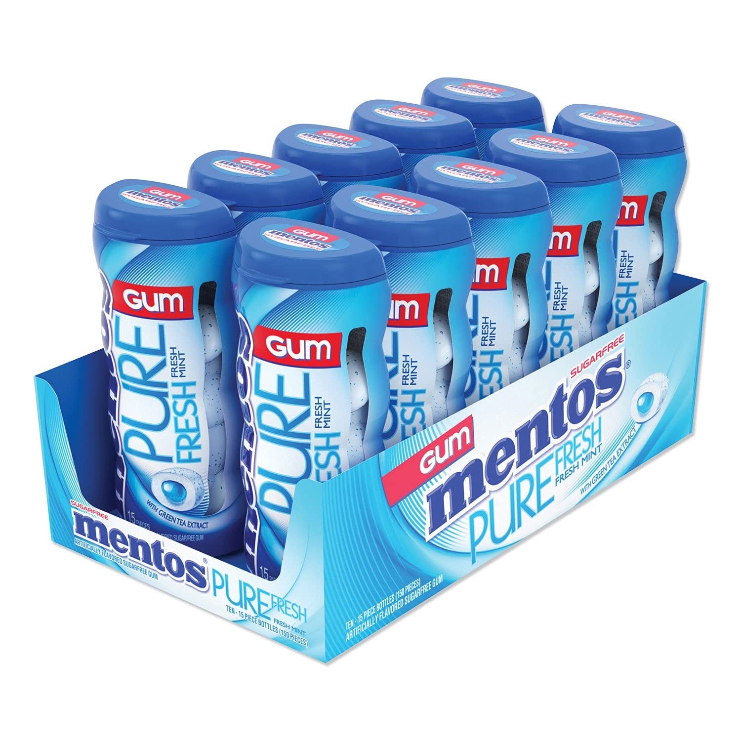 Mentos Gum Pocket Bottle, Pure Fresh Mint, 10 Count