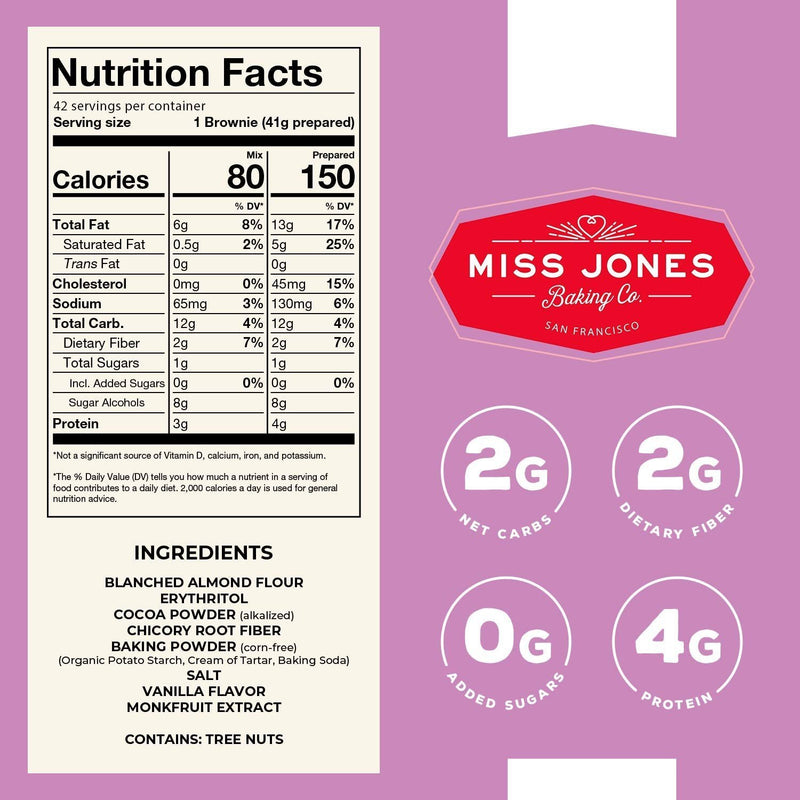 Miss Jones Baking Keto Brownie Mix - Gluten Free, Low Carb, No Sugar Added, Naturally Sweetened Desserts & Treats - Diabetic, Atkins, WW, and Paleo Friendly (3 Count Case)