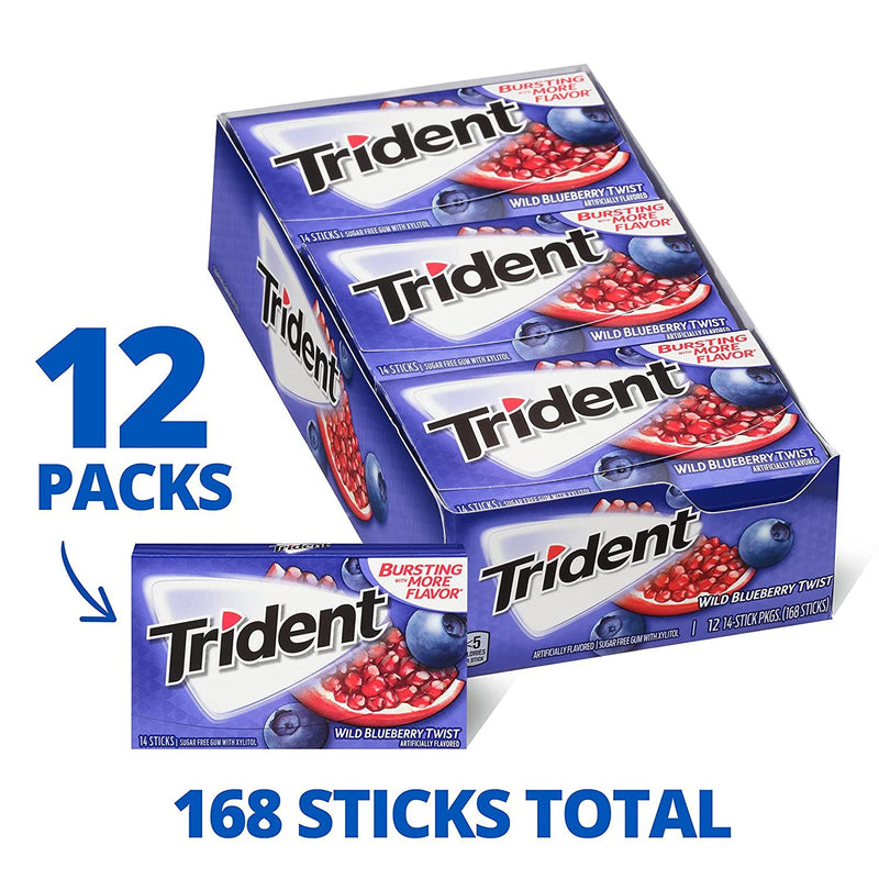 Trident Wild Blueberry Twist Sugar Free Gum, 12 Packs of 14 Pieces (168 Total Pieces)