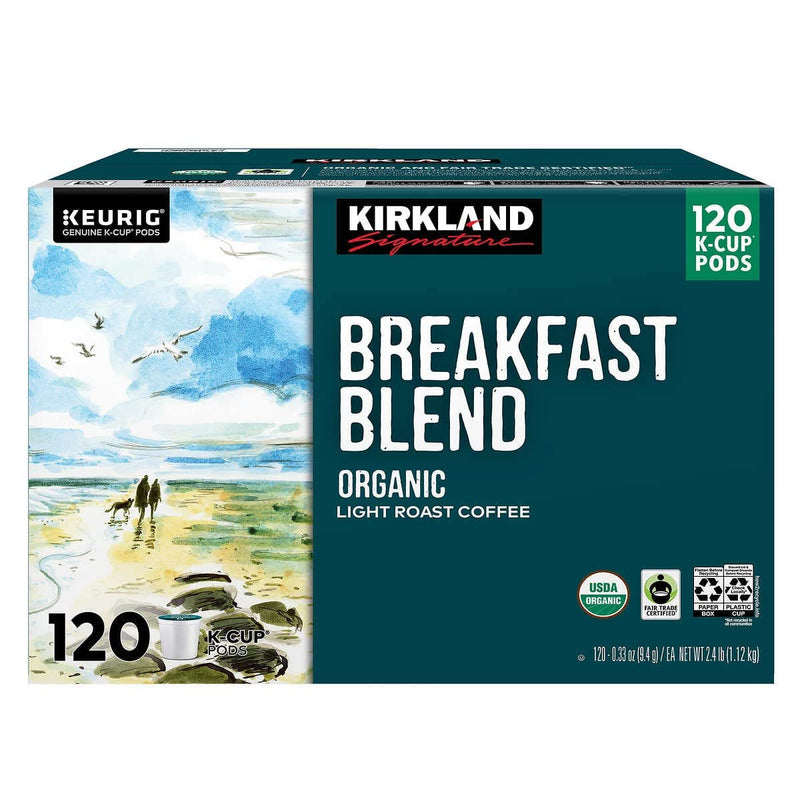 Kirkland Signature Organic Breakfast Blend Light-Roast Coffee, K-Cup Pods, 120 Count
