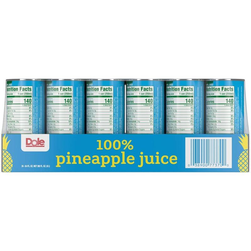 Dole 100% Pineapple Juice, 100% Fruit Juice with Added Vitamin C, 8.4 Fl Oz Cans, 24 Total Cans