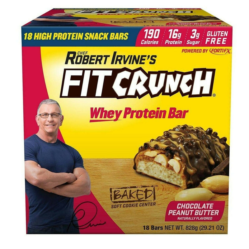 Fit Crunch Chef Robert Irvine's Whey Protein Bars, 18 Count Chocolate Peanut
