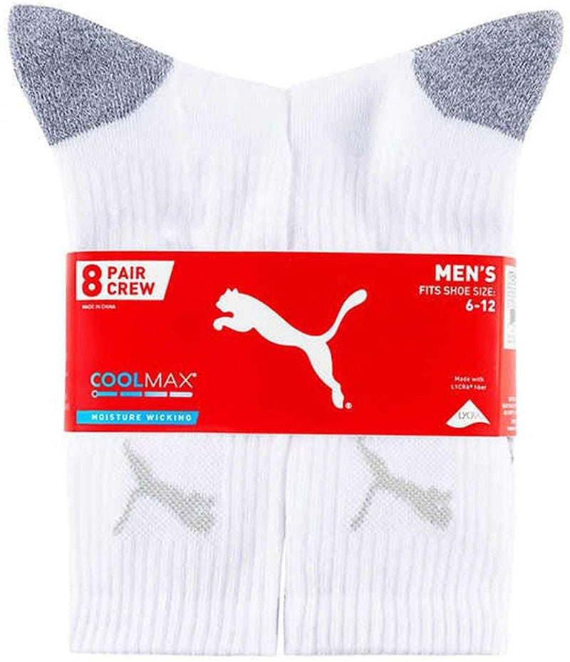 Puma Men's Crew Sock, 8 pair (White) Fits Shoe Size (6-12)