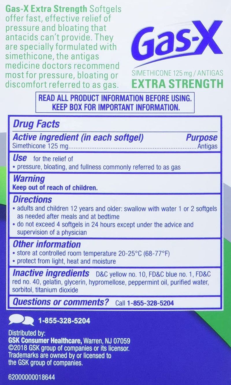 Gas-x Extra Strength , 120 Softgels, Gas, Bloating, Relief Simethicone 125mg