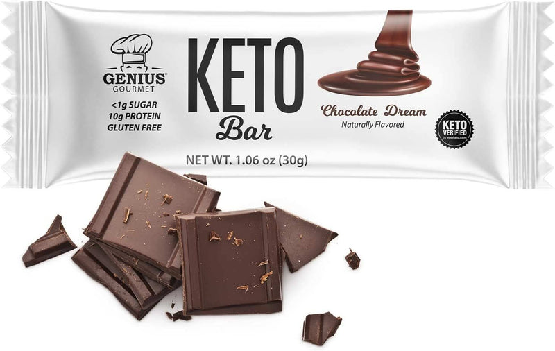 Genius Gourmet Gluten Free Keto Protein Bar, Natural Chocolate Bar, Premium MCTs, Low Carb, Low Sugar