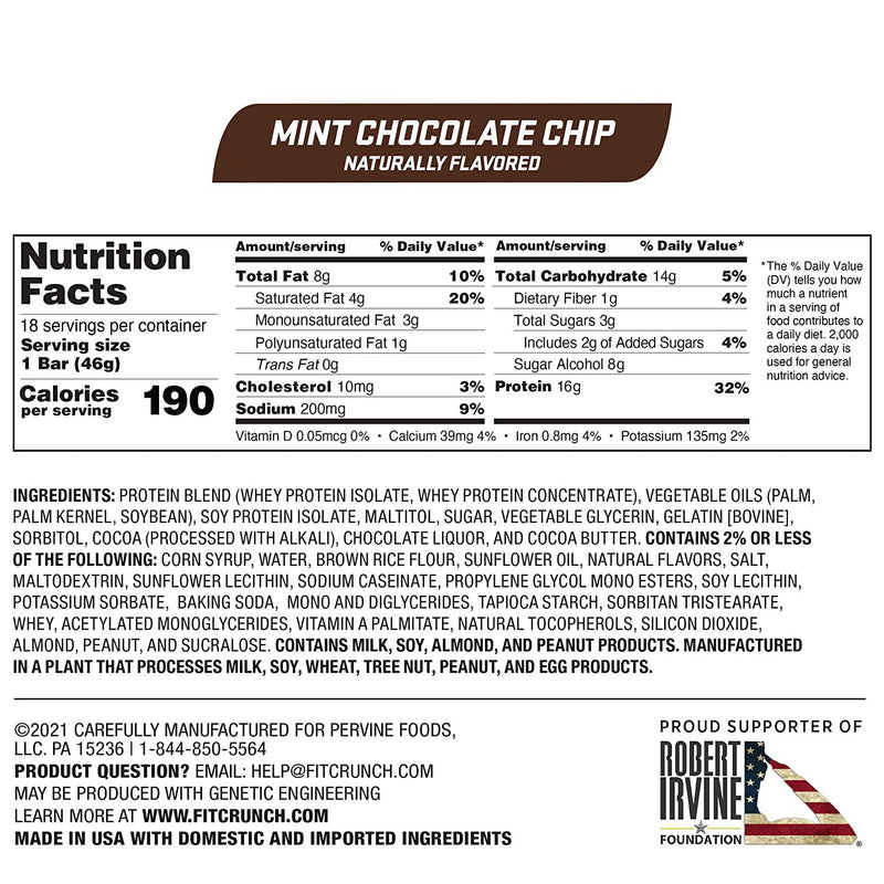 FITCRUNCH Snack Size Protein Bars, (18 Count, Mint Chocolate Chip)