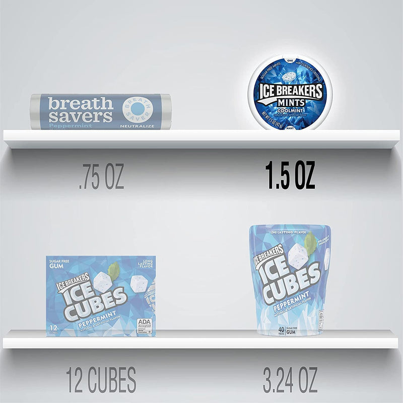 ICE BREAKERS Coolmint Sugar Free Breath Mints, On the Go Candy, 1.5 oz Tins (8 Count)