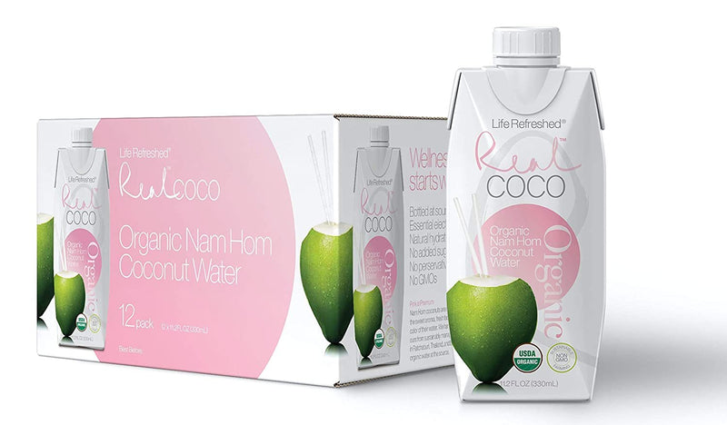 Real Coco Organic Pink Nam Hom Coconut Water (12-Pack 330ml), USDA Organic, No Added Sugar, Packed with Electrolytes, Vegan, Plant Based
