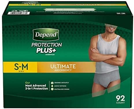 Depend Protection Plus Ultimate Max Absorbency 3-in-1 Sure Fit Flexible Underwear for Men S-M, L