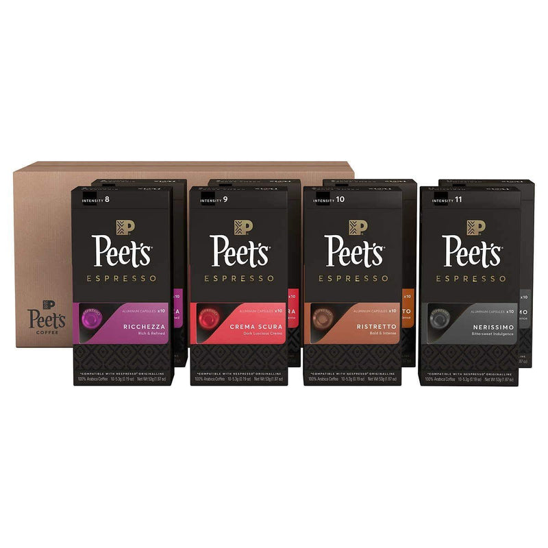 Peet's Coffee Espresso Capsules Variety Pack 20 Each (80 Count) Compatible with Nespresso Original Brewers Single Cup Coffee Pods