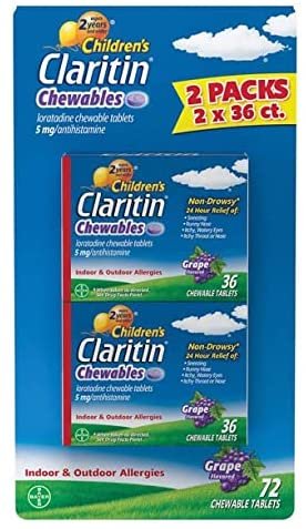 Claritin Children's Chewable 5mg. Non-Drowsy 24 Hour, 72 Tablets