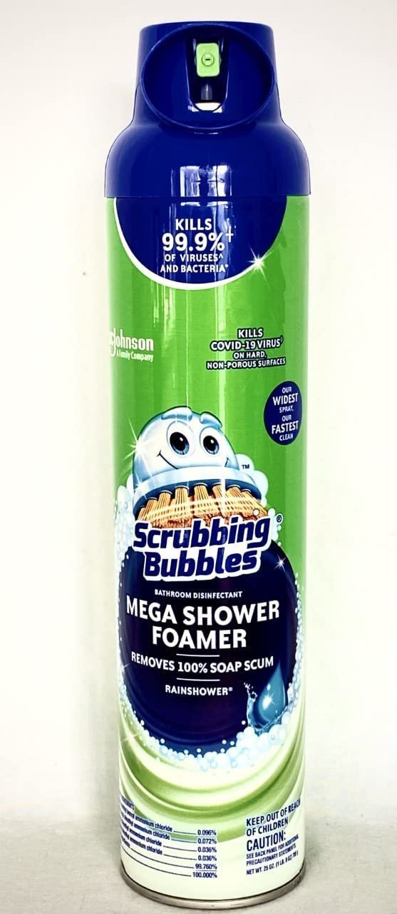 Scrubbing Bubbles I 2 (25oz) Bathroom Grime Fighter I 2 (25oz) Mega Shower Foamer I Removes 100% Soap Scum I Kills 99.9% of Viruses and Bacteria I Powerful Clean with No Harsh Smells I Scent Rainshower I 4 Pack total 100oz
