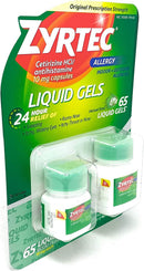 Zyrtec Cetirizine HCI/Antihistamine 10mg 65 Liquid Gels One Bottle of 25 and One Bottle of 40