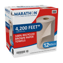 Marathon Recycled Dispenser Roll Towels, 1-Ply, Non-perforated, Brown, 12 ct
