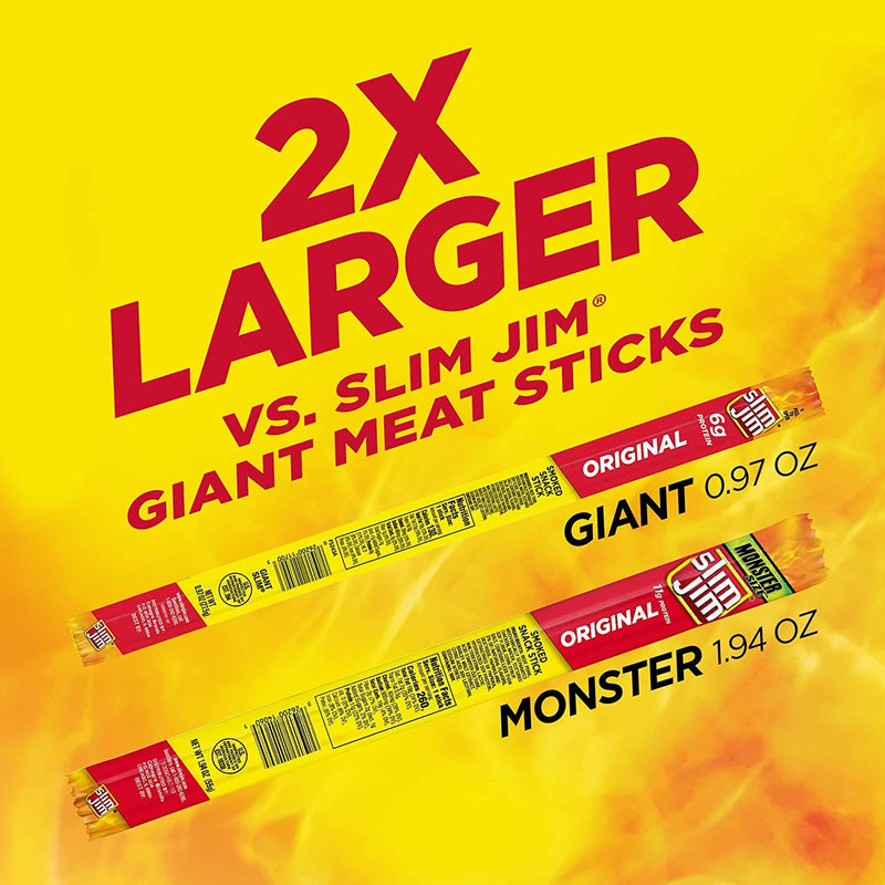 Slim Jim Monster Smoked Meat Sticks, Original, Packed with Protein, 1.94-Ounce