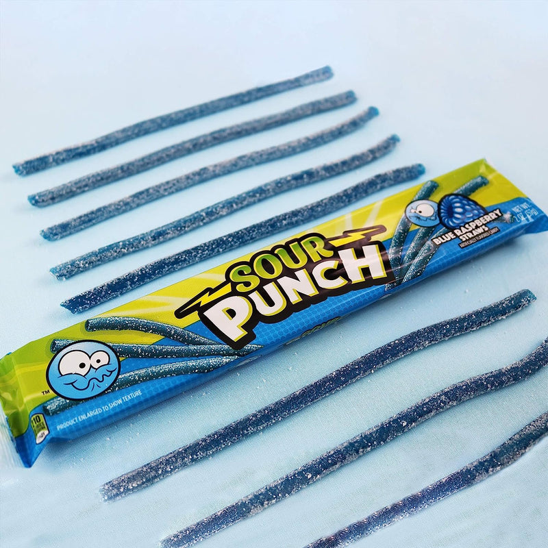 Sour Punch Straws, Sweet & Sour Flavored Soft, Chewy Candy, Tray, Blue Raspberry , 2 Ounce (Pack of 24)