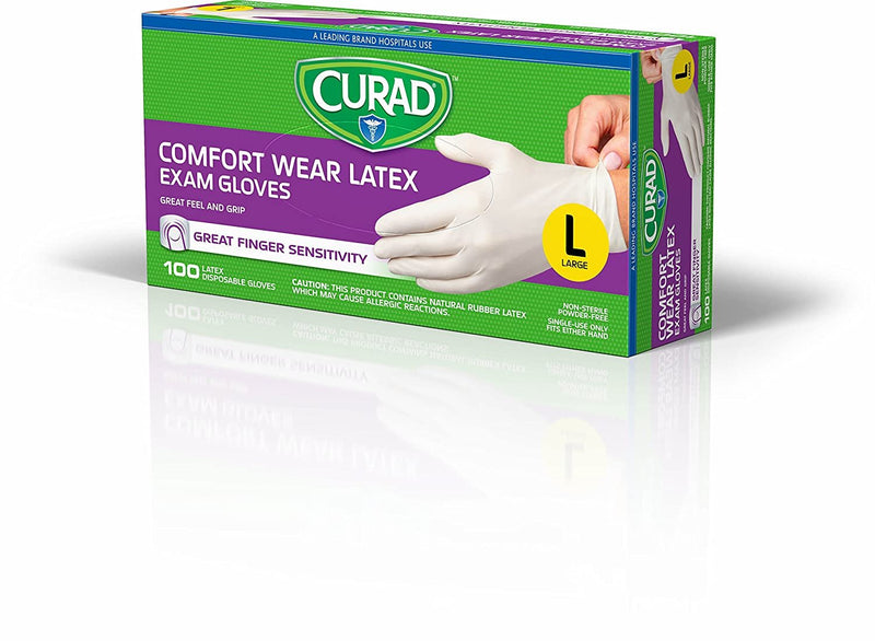 CURAD Comfort Wear Latex, Vinyl Exam Gloves, Large (Pack of 300)